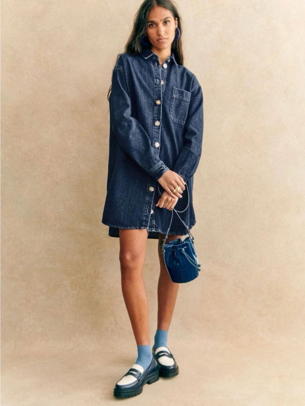 Sezane Sofie Dress Dark Blue - Size L - Picture 2 of 9